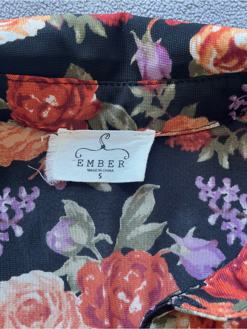 Ember Floral Mesh Button Front Top Small Black Rose Print Long Sleeve Y2K Sheer - Picture 7 of 8